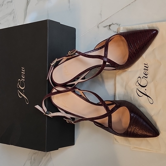 J. Crew Shoes - Beautiful J.Crew lizard embossed leather Elsie pumps size 7.5, vintage burgundy